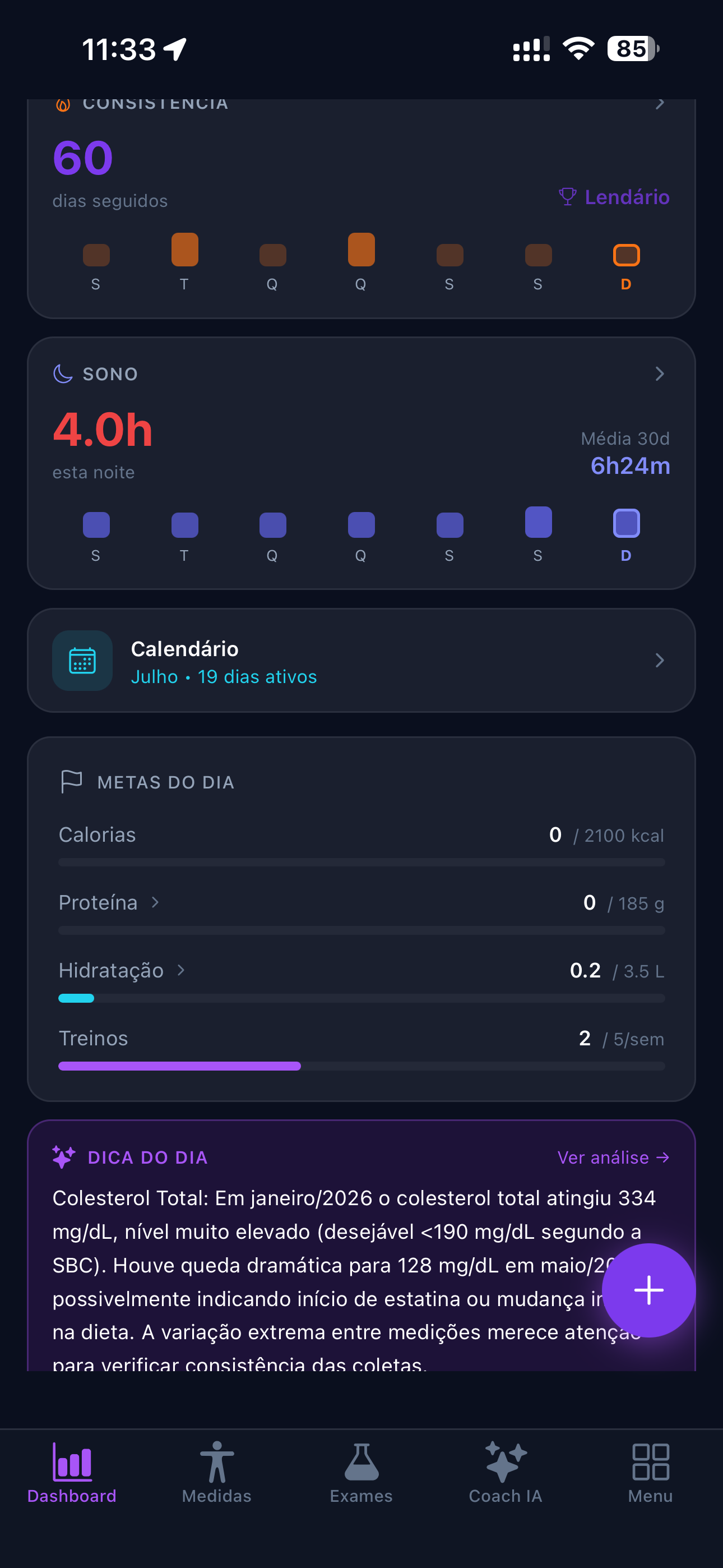 Dashboard mit Tageszielen und personalisiertem KI-Coach-Tipp